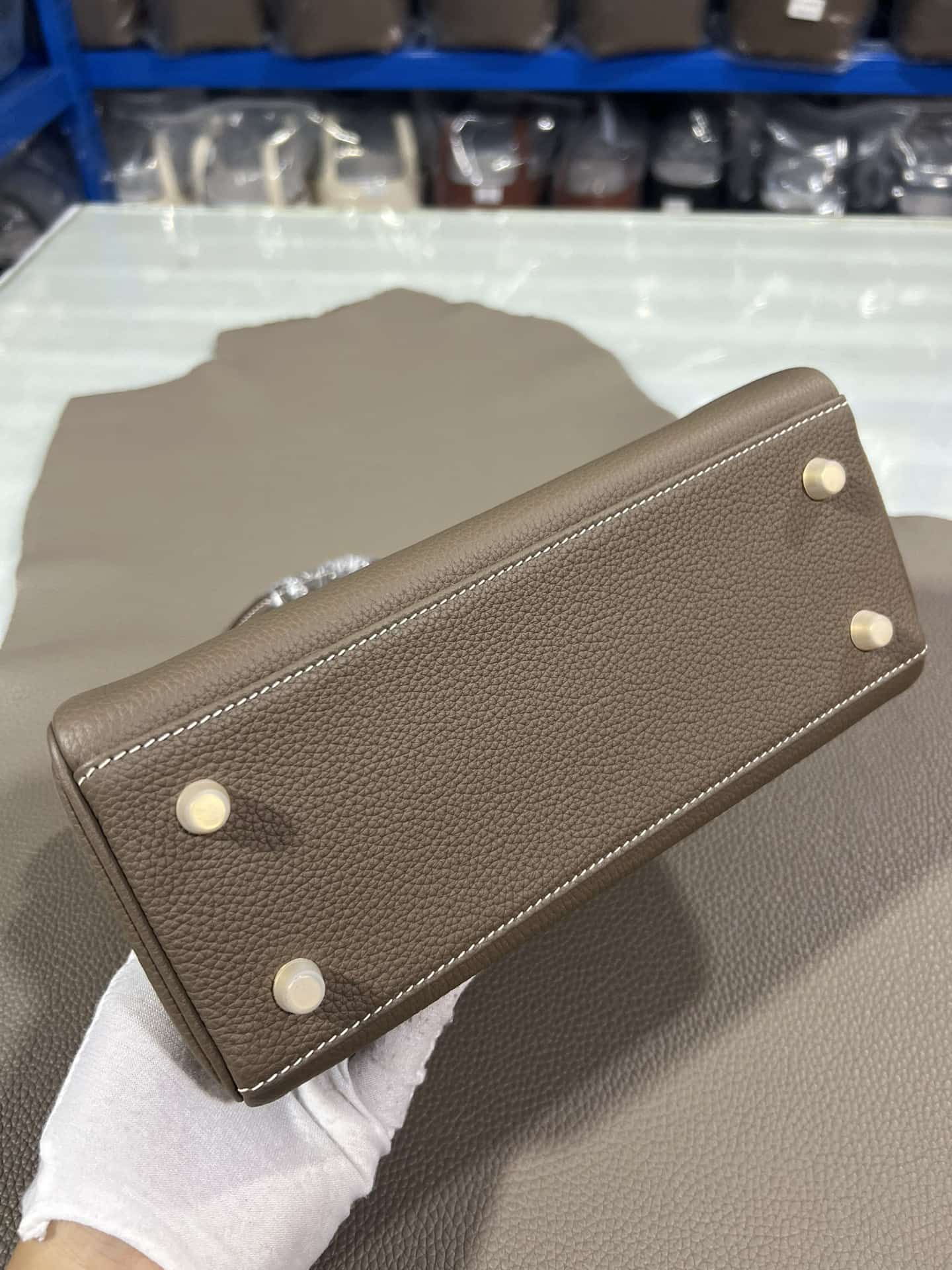 Hermes Kelly 25/28/32cm Retourne Bag Togo Leather In Etoupe WAX High