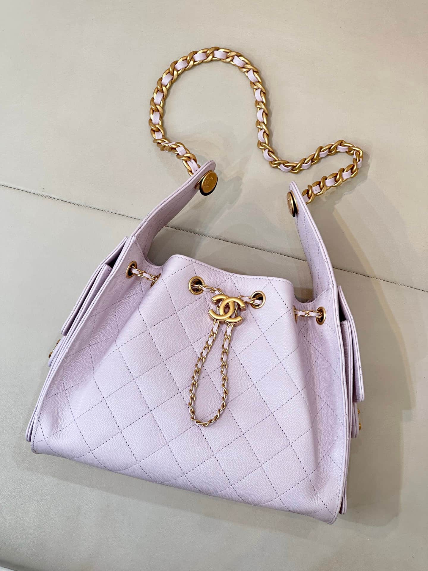 Chanel 25 Small Hobo handbag AS5293 Grained Calfskin & Gold-tone Metal Light Pink TOP