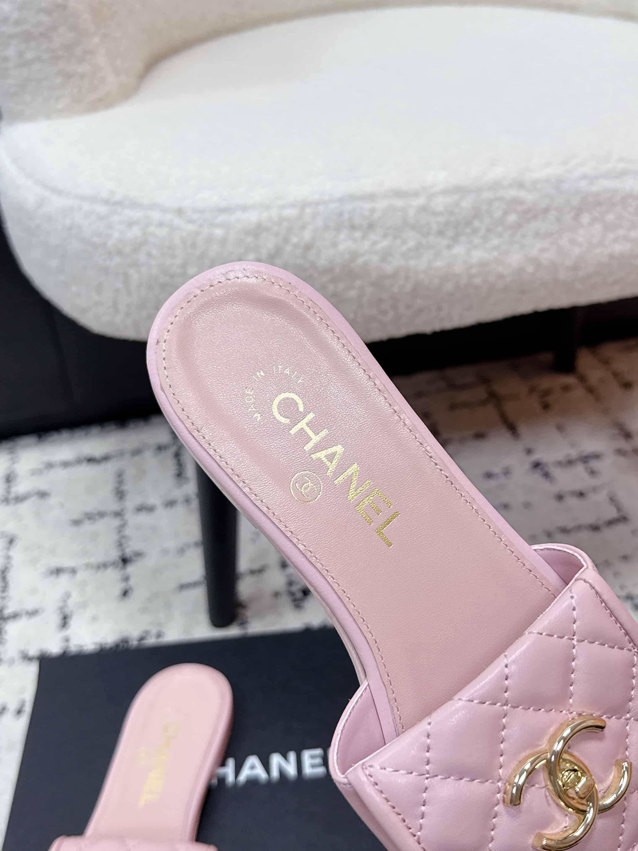 Chanel Pink Turnlock Flat Mules