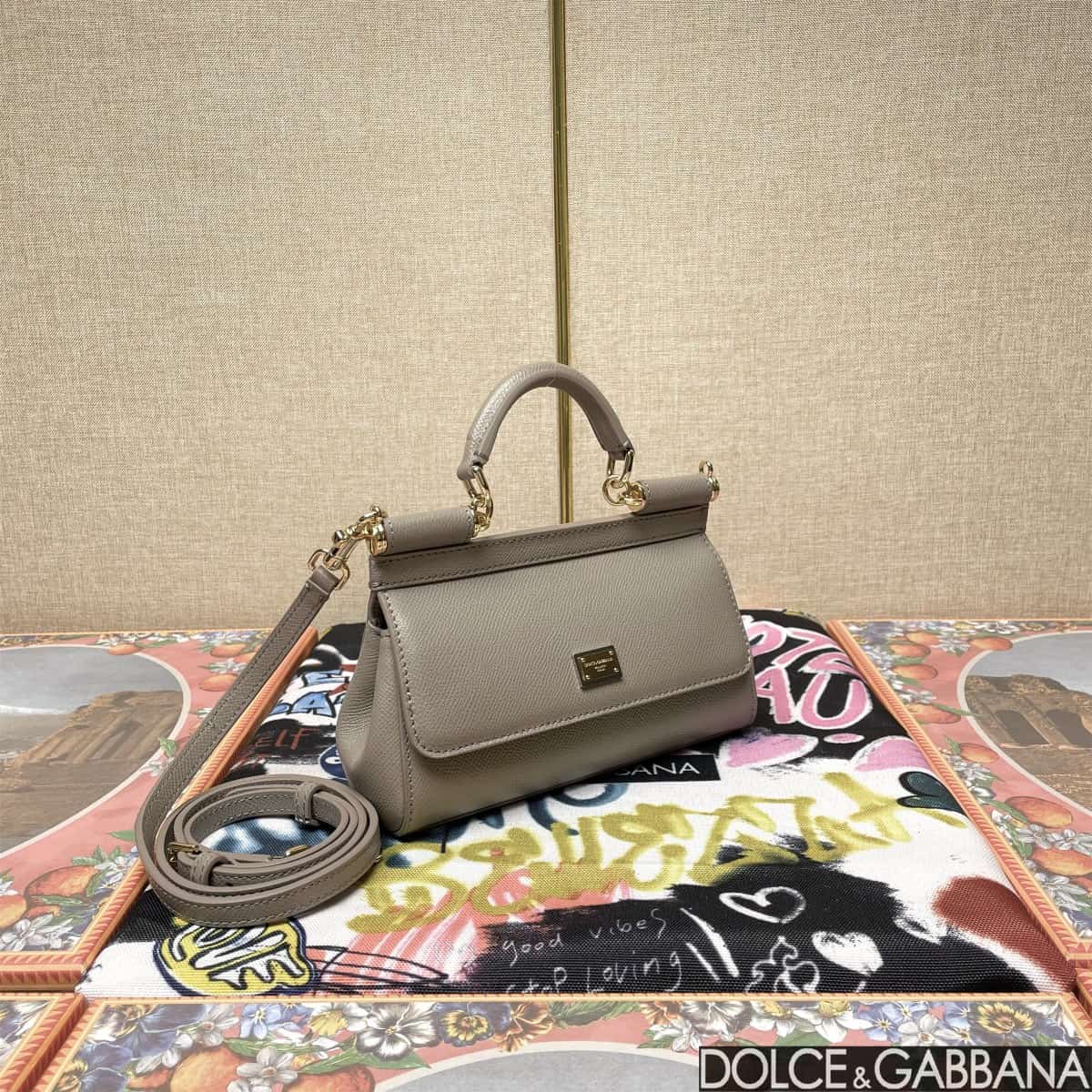 Dolce & Gabbana Miss Sicily top handle bag calfskin leather Grey High