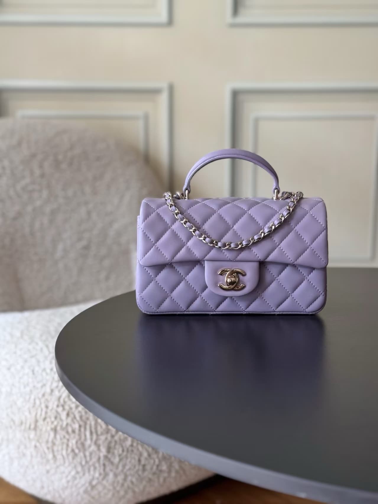 Chanel Mini Classic Handbag Lambskin & Gold-Tone Metal AS2431 Purple TOP