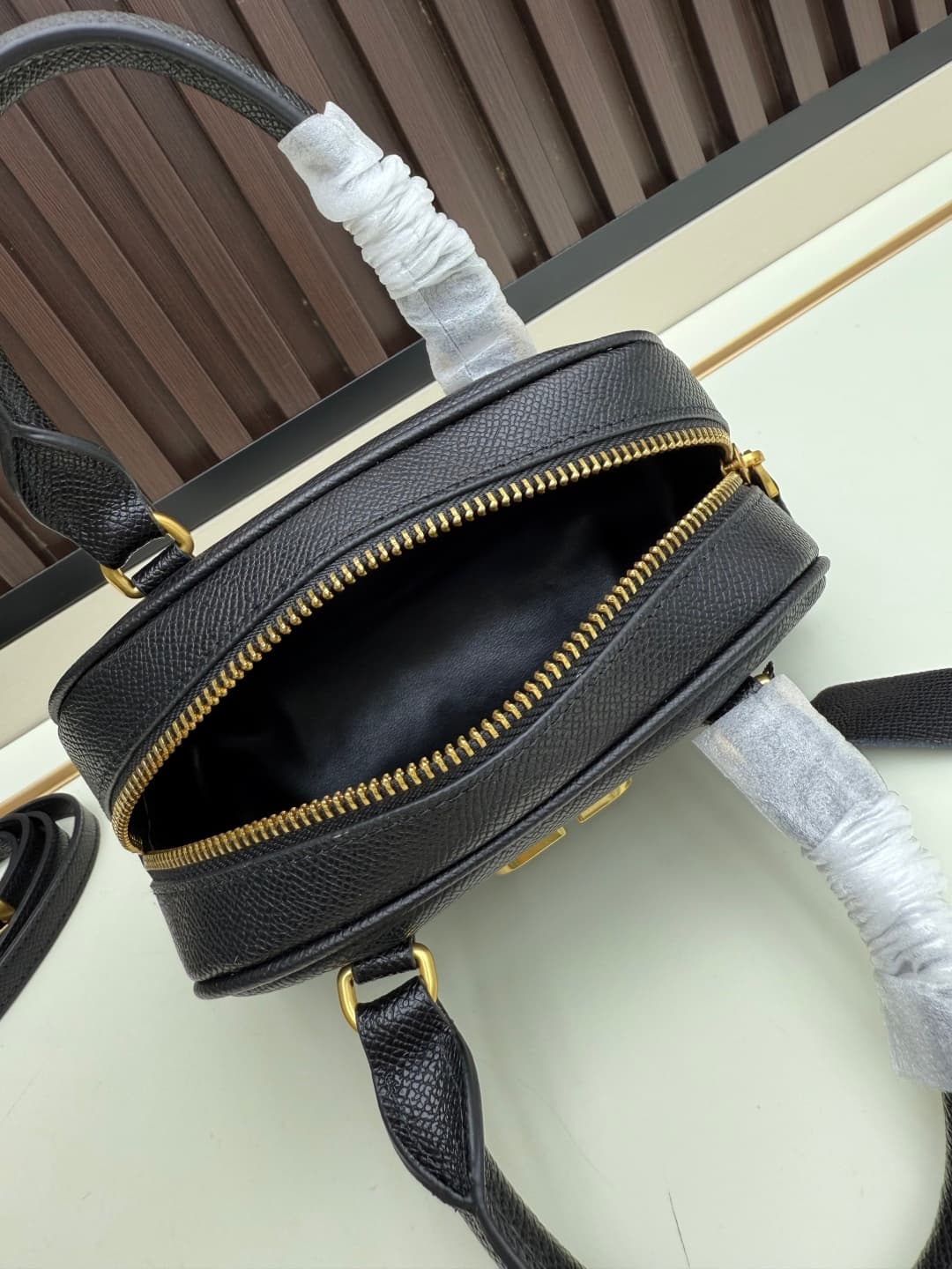 Valentino VLogo Signature Mini Bowling Bag in Grainy Calfskin Black High