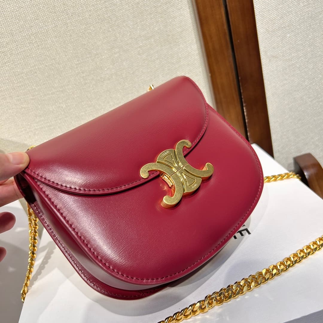 Celine Teen Besace Clea Bag in Shiny Red Calfskin Leather High