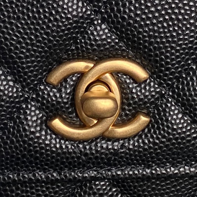 Chanel Mini Flap Bag with Top Handle Grained Shiny Calfskin & Gold-Tone Metal Black AP4798 A
