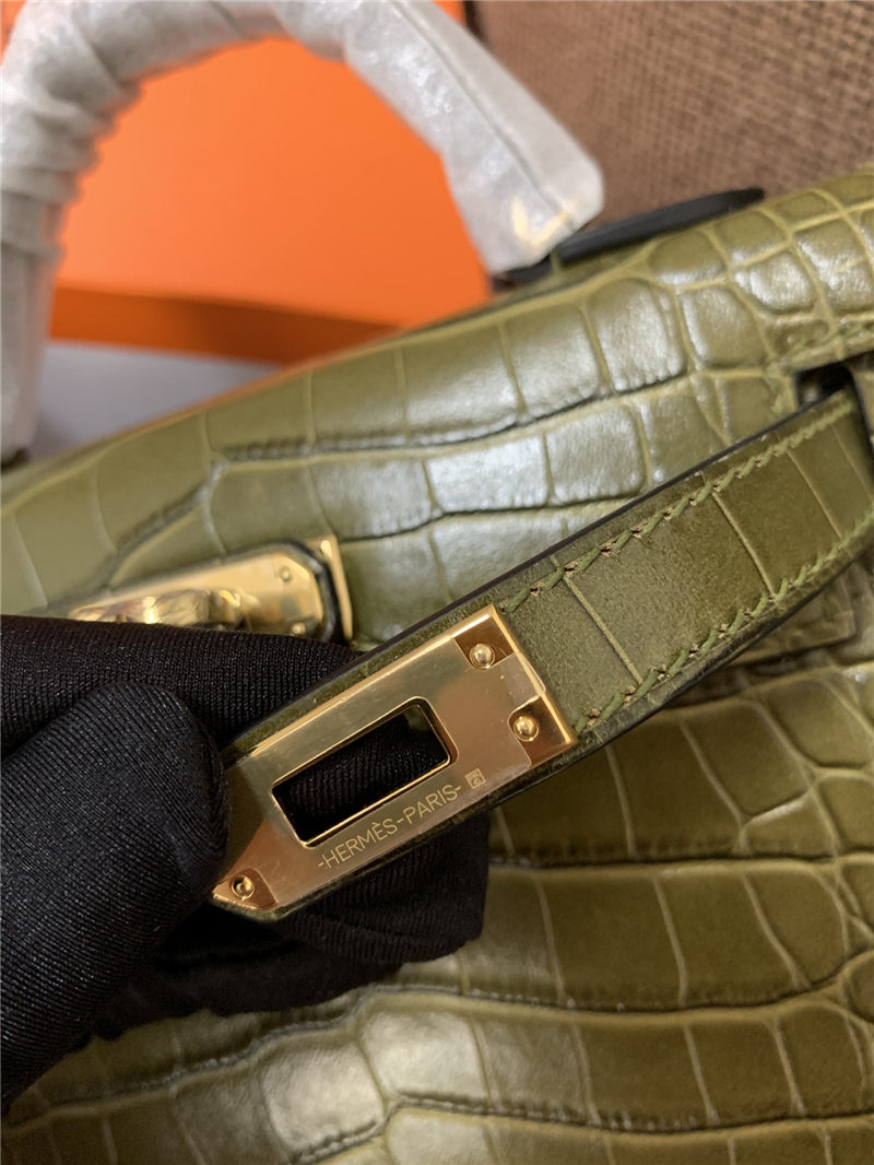 Hermes Kelly Mini II Bag Embossed Crocodile Leather WAX Silver/Gold Metal High Customizing style