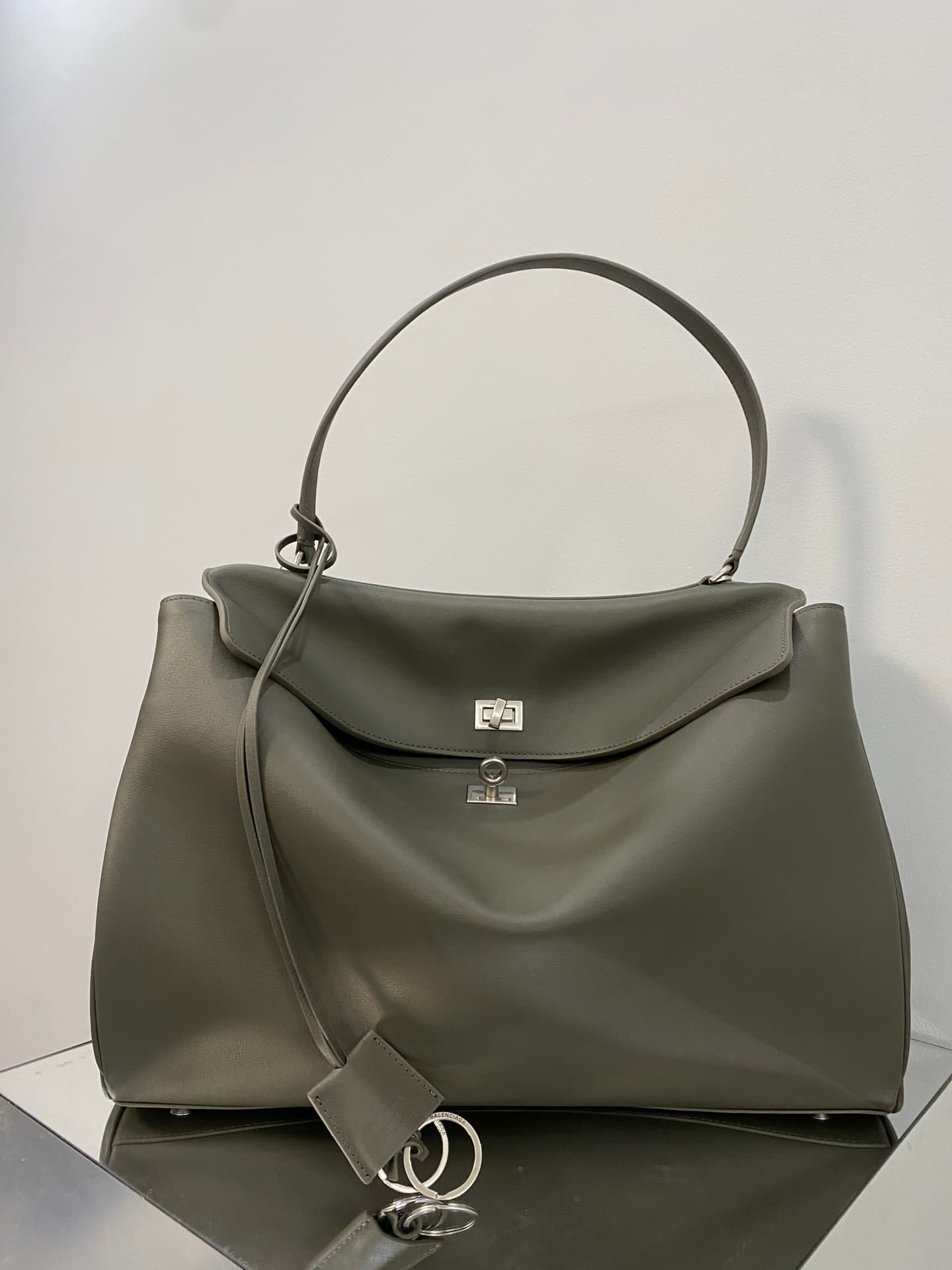 Balenciaga Rodeo Large Bag in Khaki Leather With Silver-Tone Metal TOP