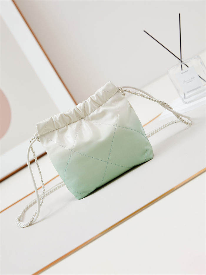 Chanel 22 MINI HANDBAG Patent Gradient Calfskin & Lacquered Metal Green AS3980 A