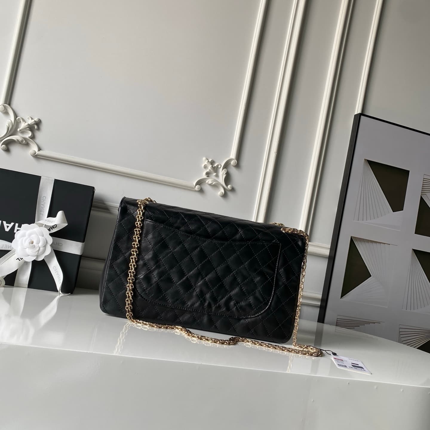 CHANEL Large 2.55 Handbag Aged Calfskin & Gold-Tone Metal Black & Burgundy A37587 A