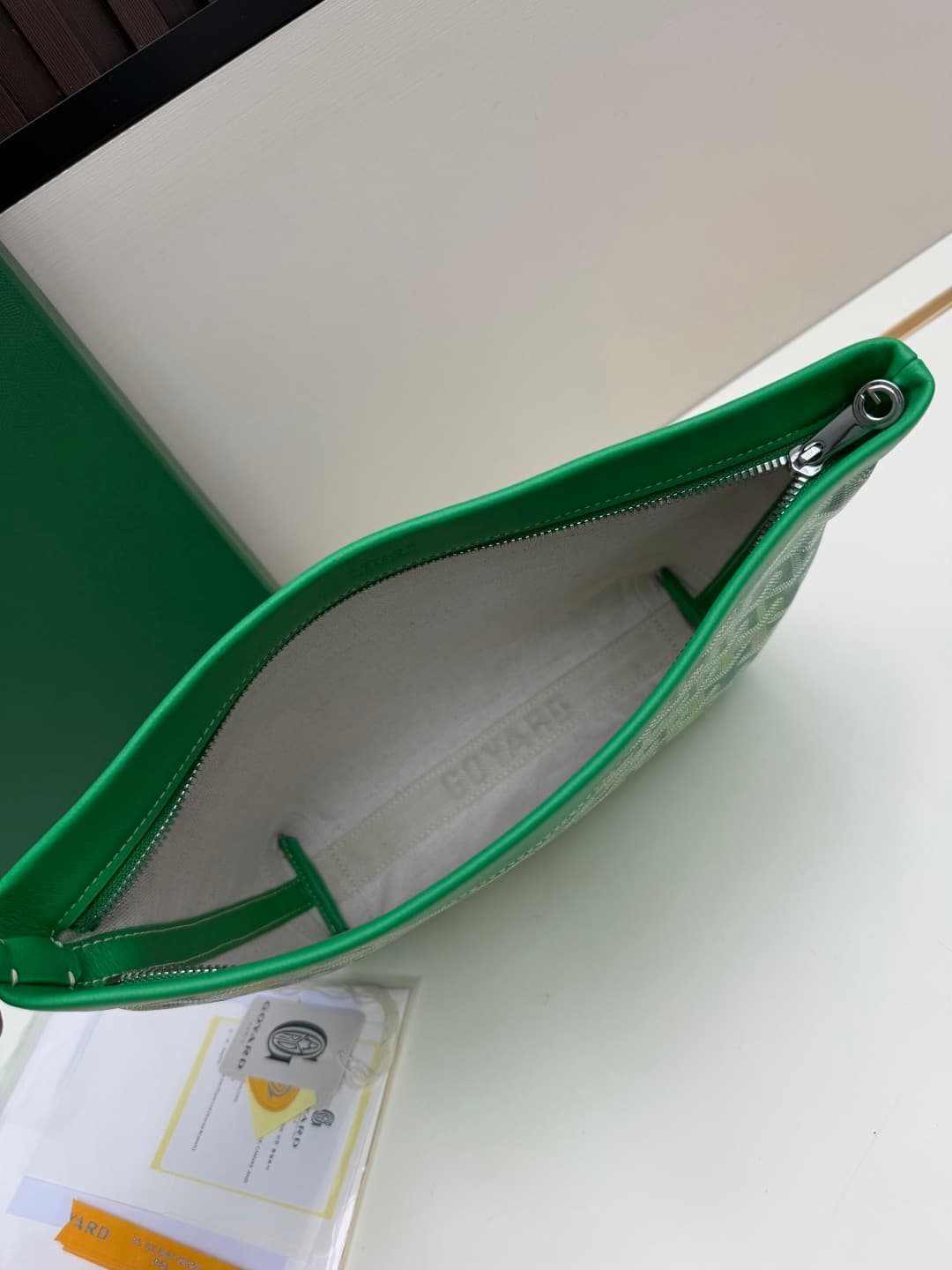 Goyard Conti pouch Goyardine canvas and Chevroches Calfskin Green High