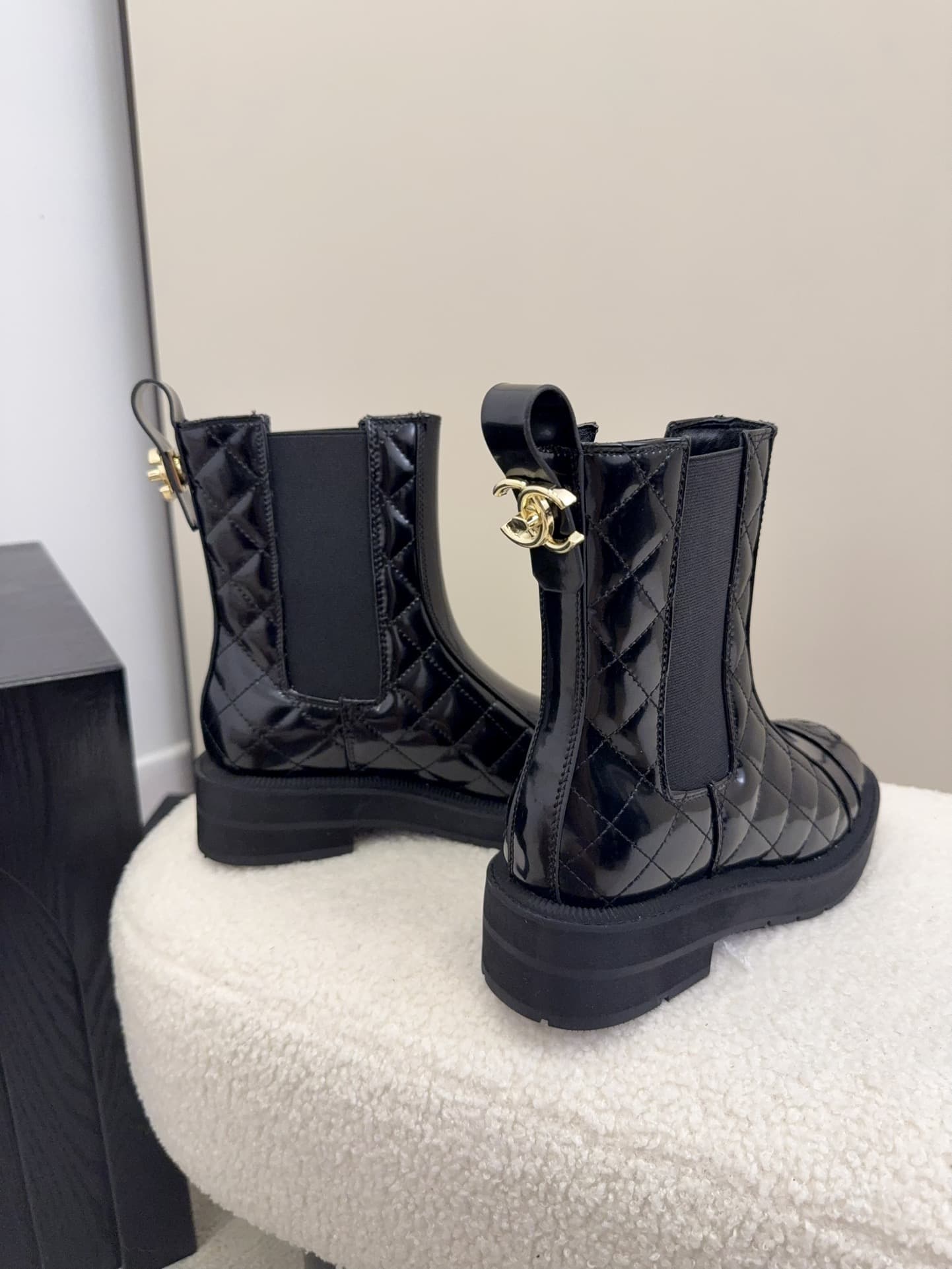 Chanel Oily Calfskin Quilted Low Boots Shoes Women
