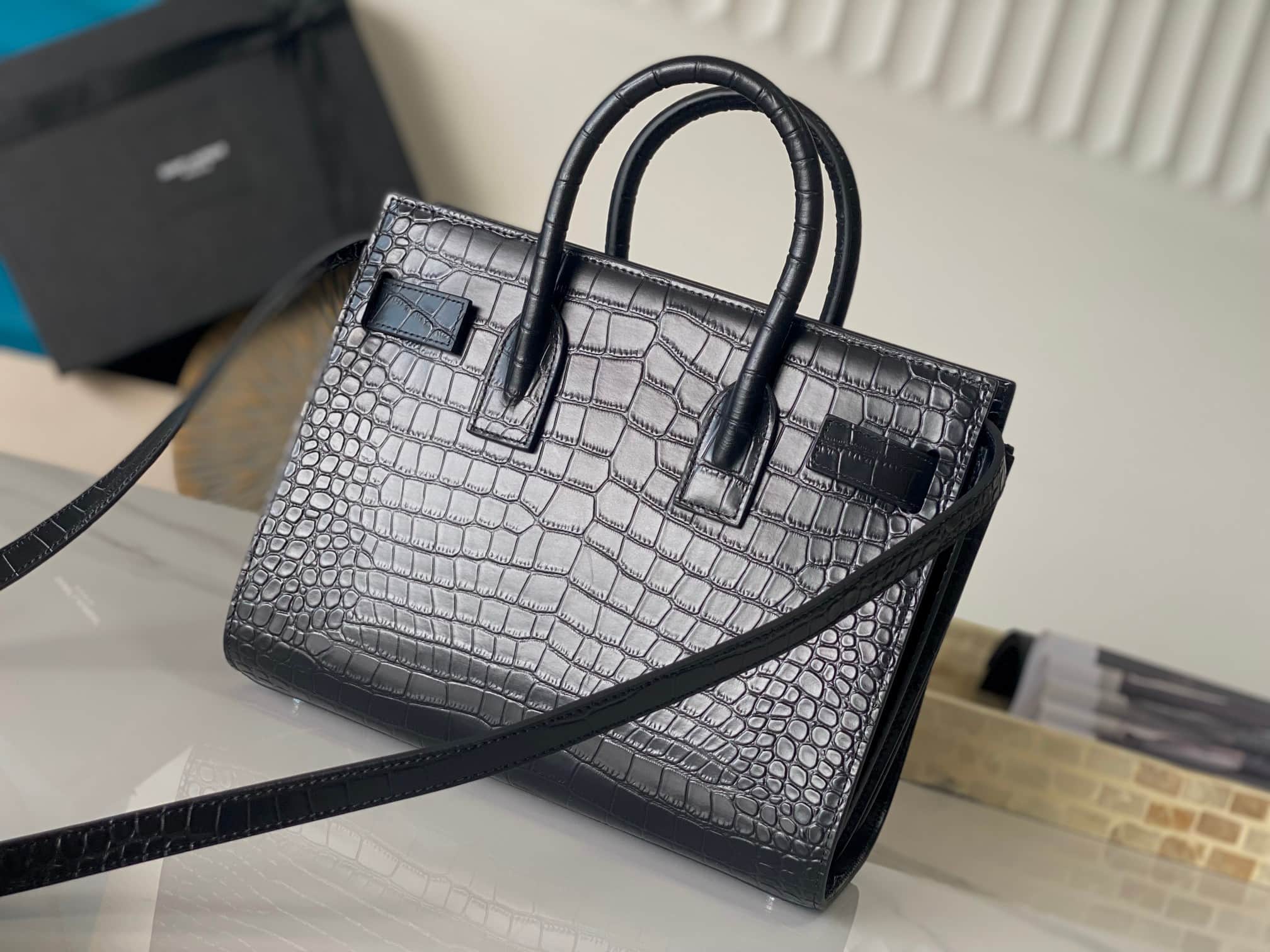 SAC DE JOUR IN CROCODILE-EMBOSSED LEATHER  BABY SIZE HIGH