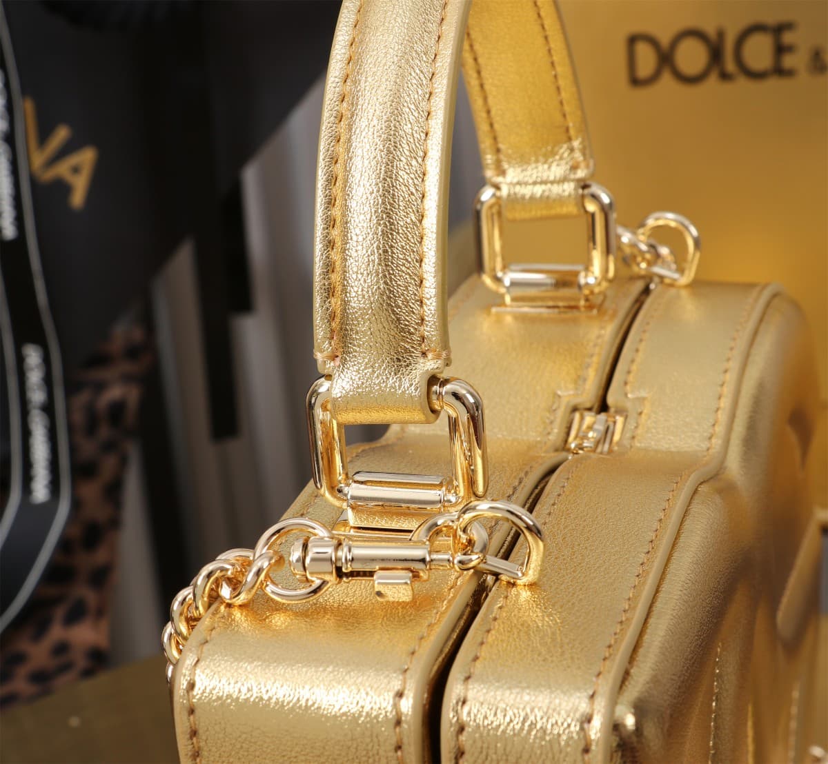 Dolce & Gabbana Gold leather DG Logo handbag high