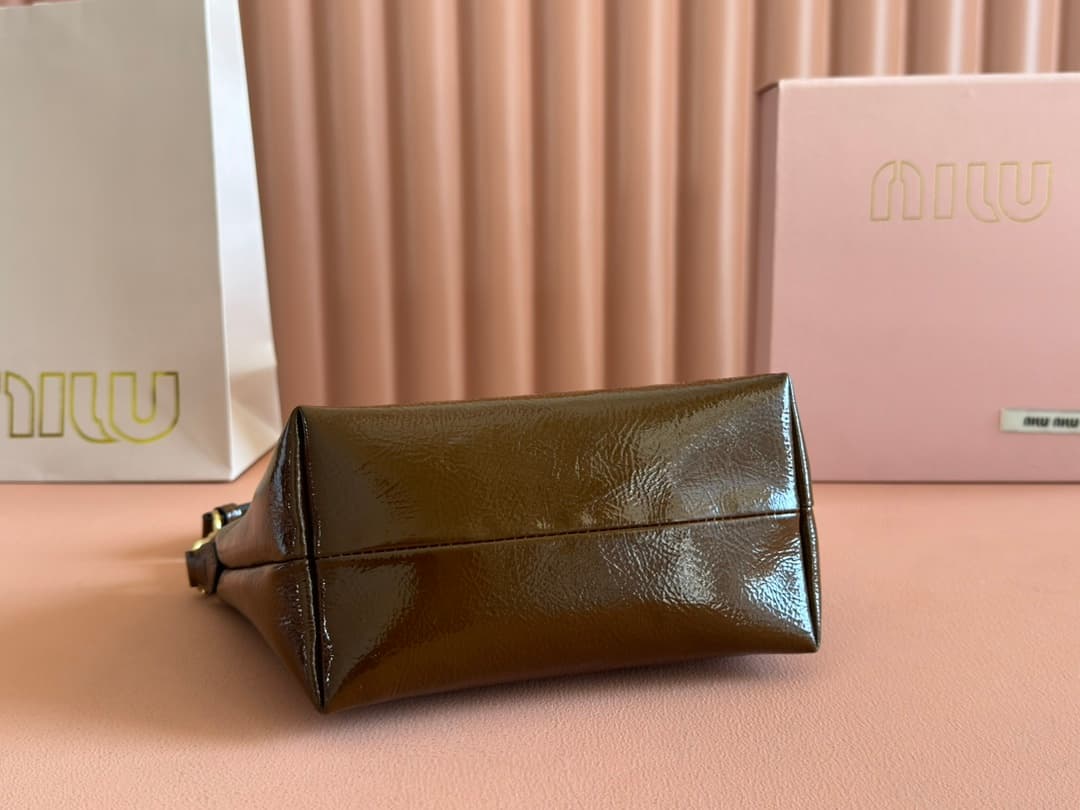 Miu Miu Brown Naplak patent leather pouch 5NE841 High