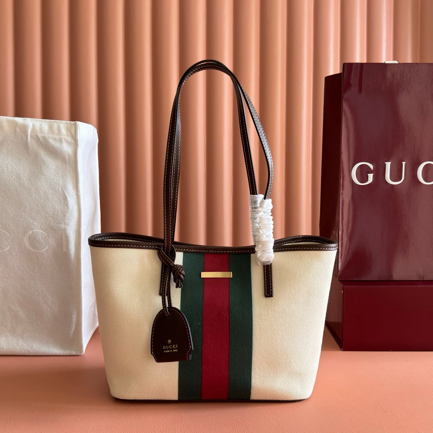 Gucci Tribeca small tote bag with charm natural canvas ‎A0034E High