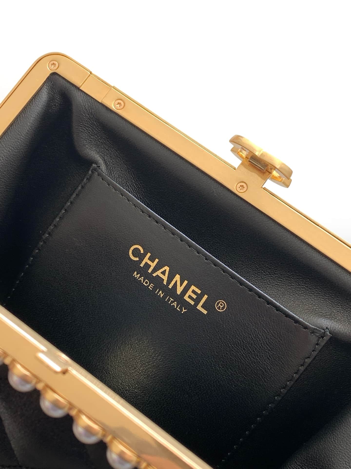 Chanel Pearly Lambskin Imitation Pearls & Gold-Tone Metal Black AS5912 A