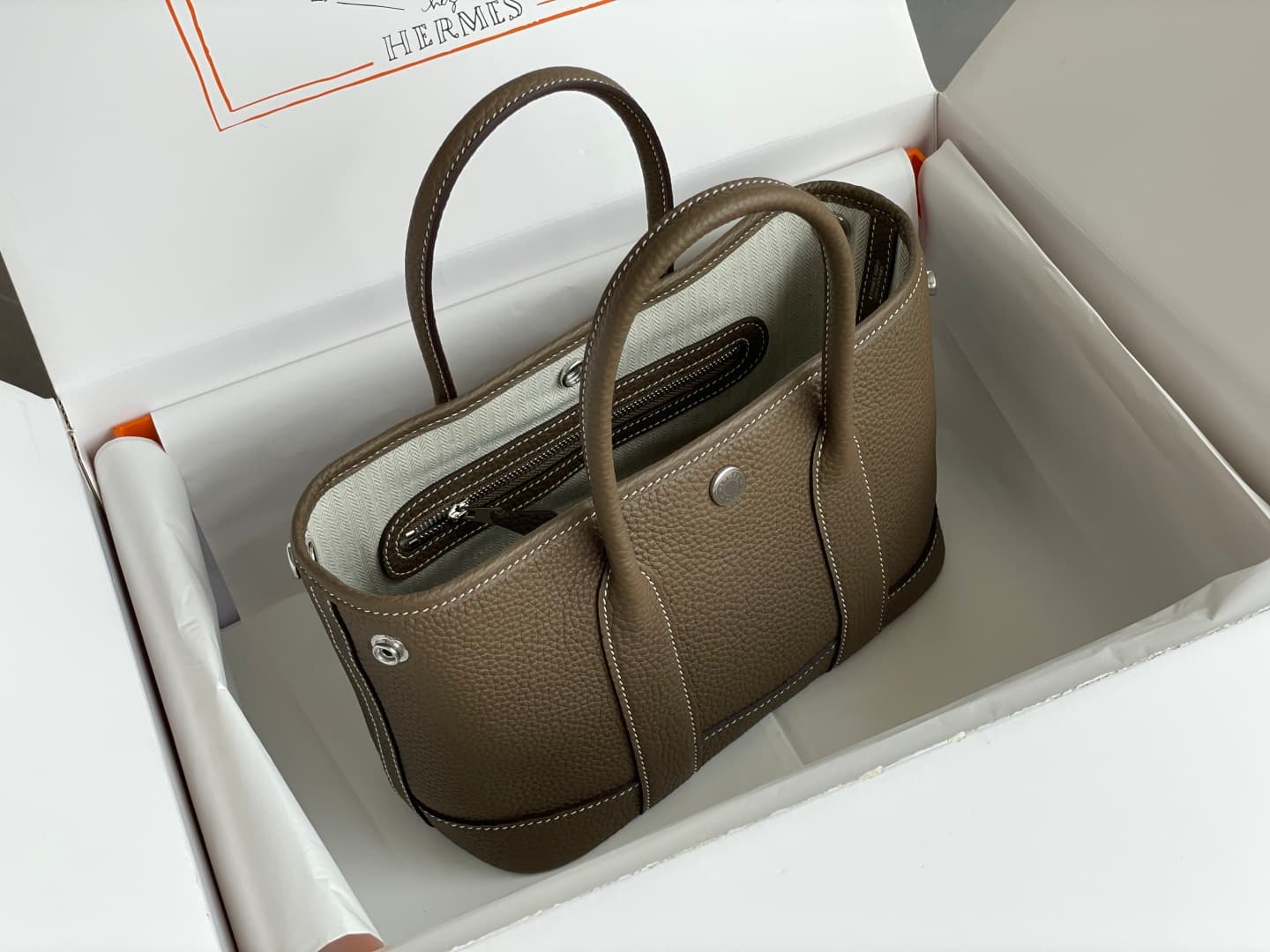 Hermes Garden Party 23 bag in Etoupe Togo Leather WAX High