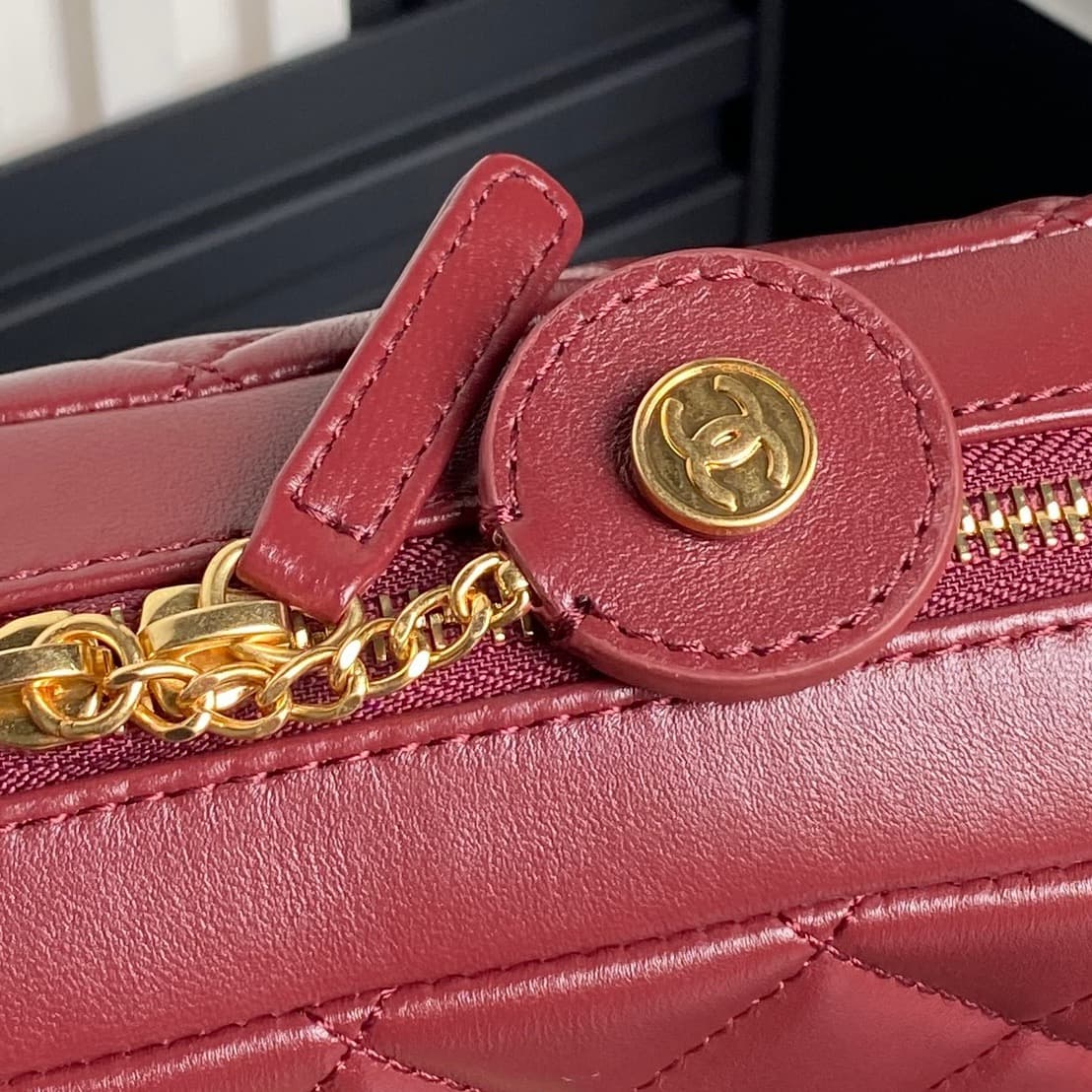 Chanel Maxi Camera Case Lambskin & Gold-Tone Metal Burgundy AS5187 A