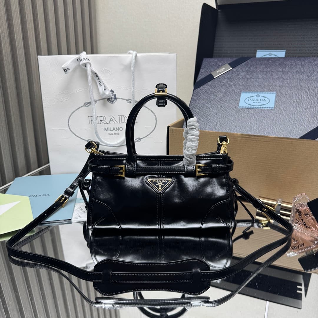 Prada Bonnie leather mini handbag Calfskin leather 1BA486 Black High
