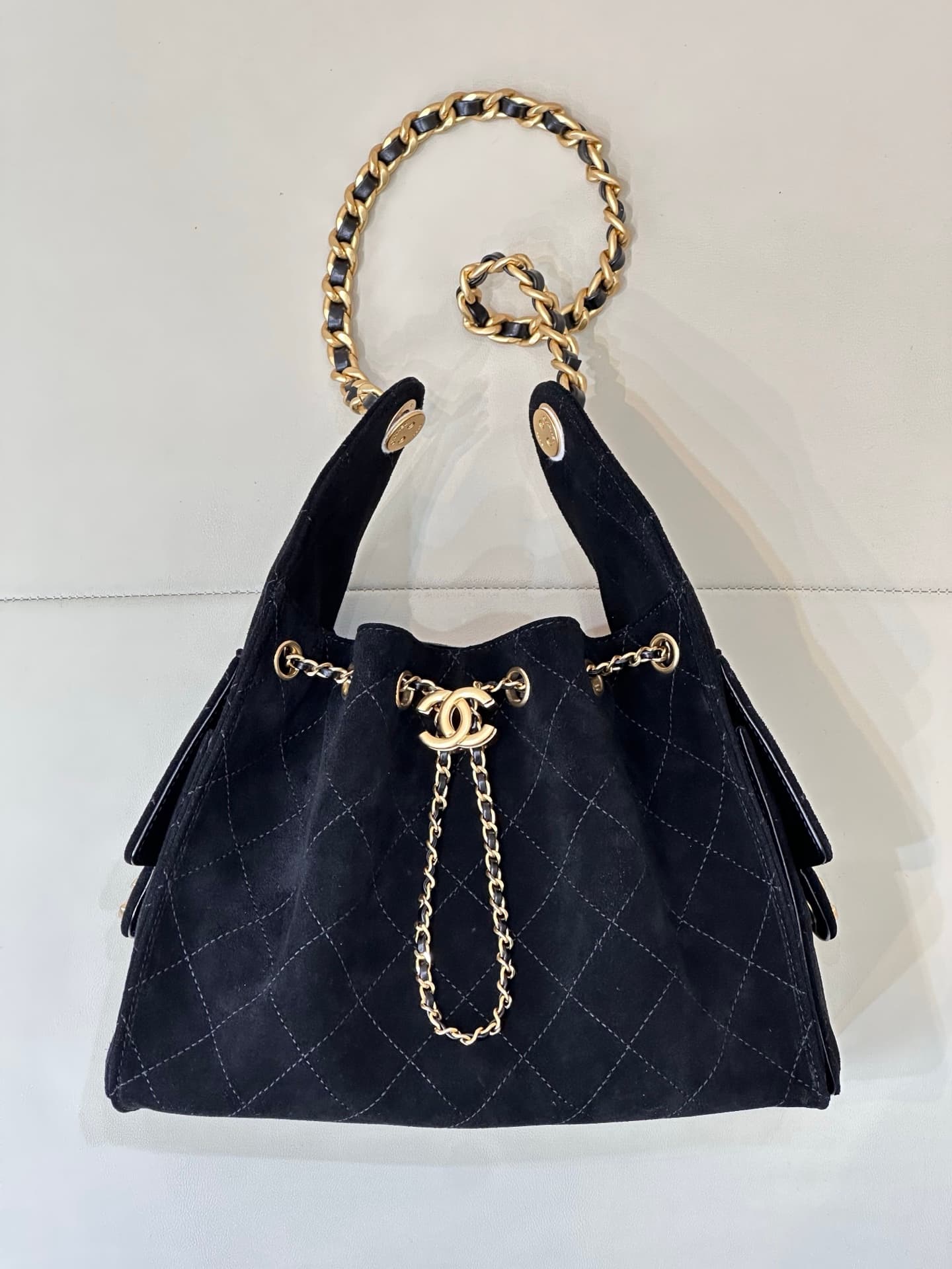 Chanel 25 Small Hobo handbag AS5293 Suede &Gold-tone Metal Black TOP