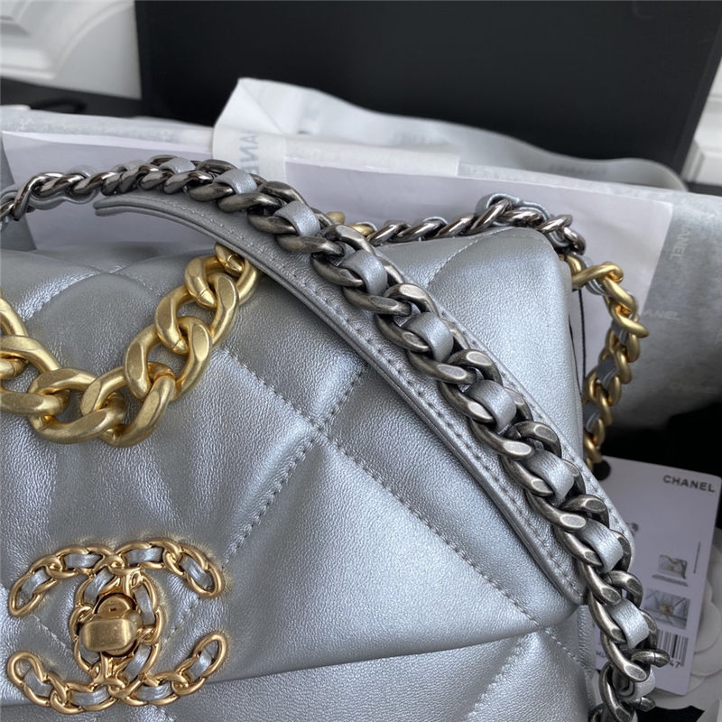 Chanel 19 Flap Bag Lambskin Silver High