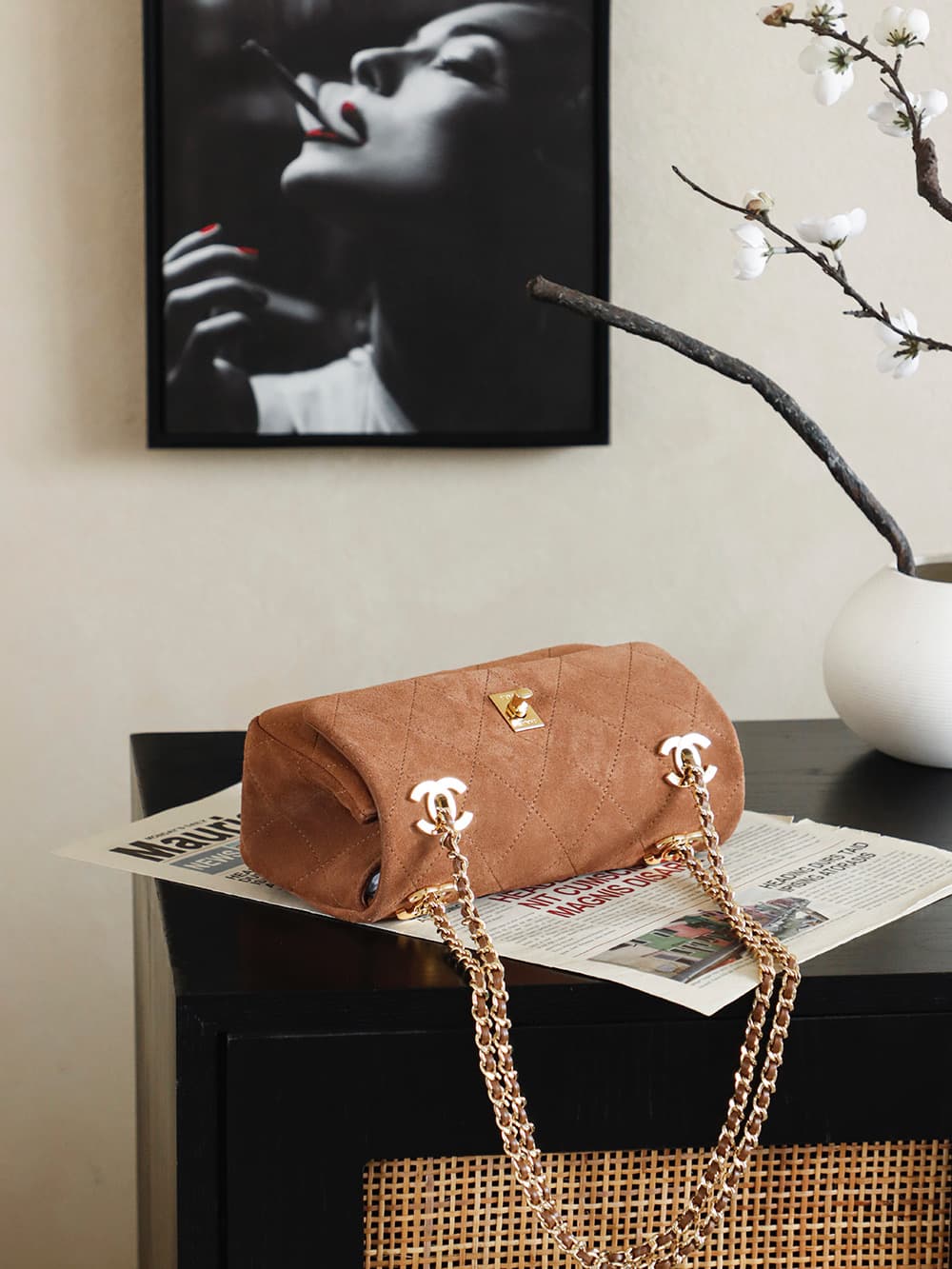 Chanel Flap Bag Suede Calfskin & Gold-Tone Metal Caramel AS6449 A