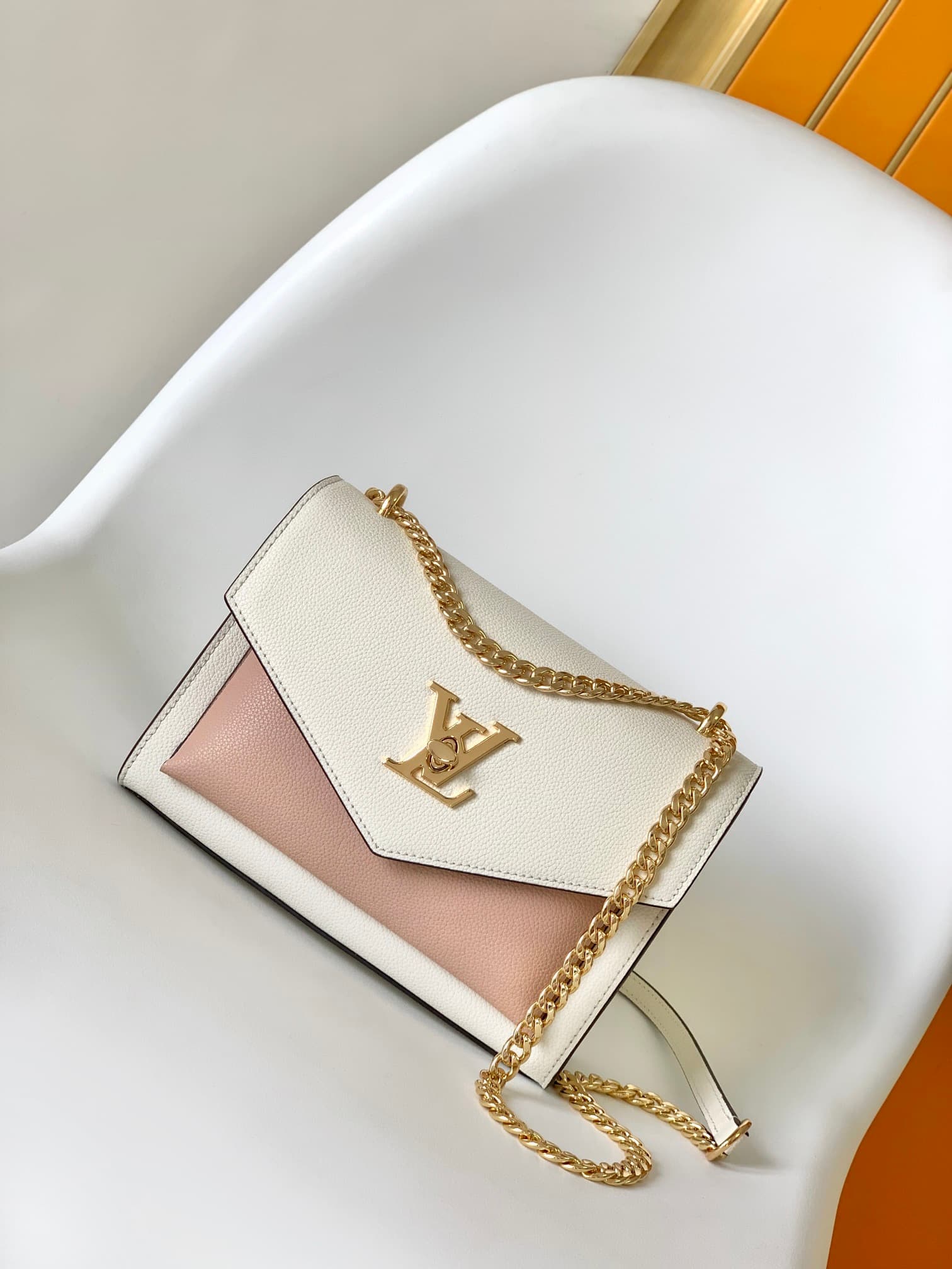 Louis Vuitton Soft Calfskin My Lockme Chain Bag White and Rose Ticolor M22190 High