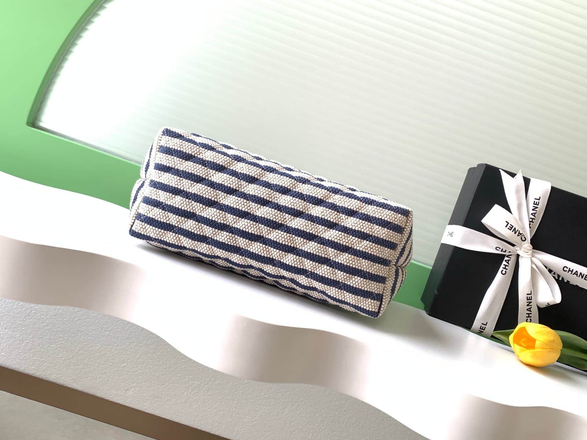 Chanel Zipped Case Printed Fabric & Gold-Tone Metal Blue & White AS4988 A