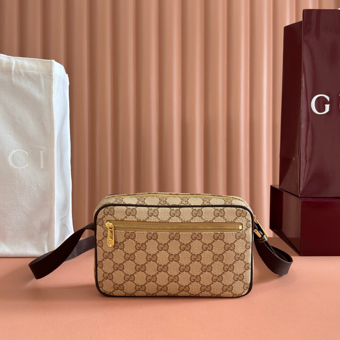 Gucci GG mini bag with Web Sand and dark brown GG coated canvas 876391 High