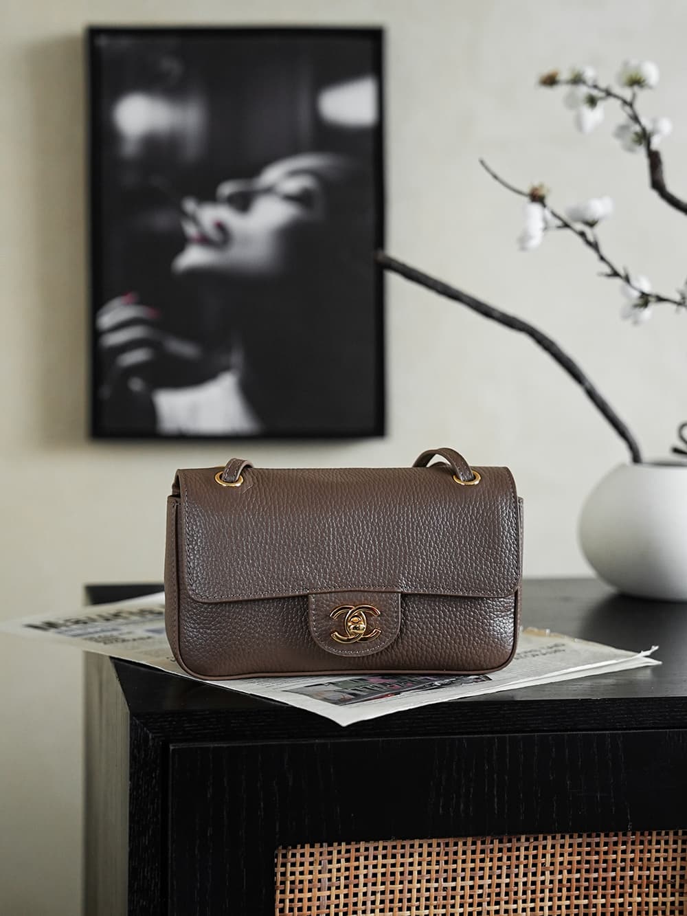 CHANEL Mini flap bag Grained Calfskin&Gold-tone metal Brown AS6573 A