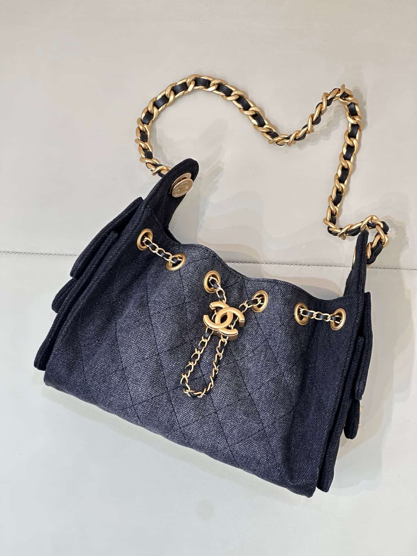 CHANEL 25 Mini Handbag AS5631 Denim &Gold-tone Metal Drak Blue TOP