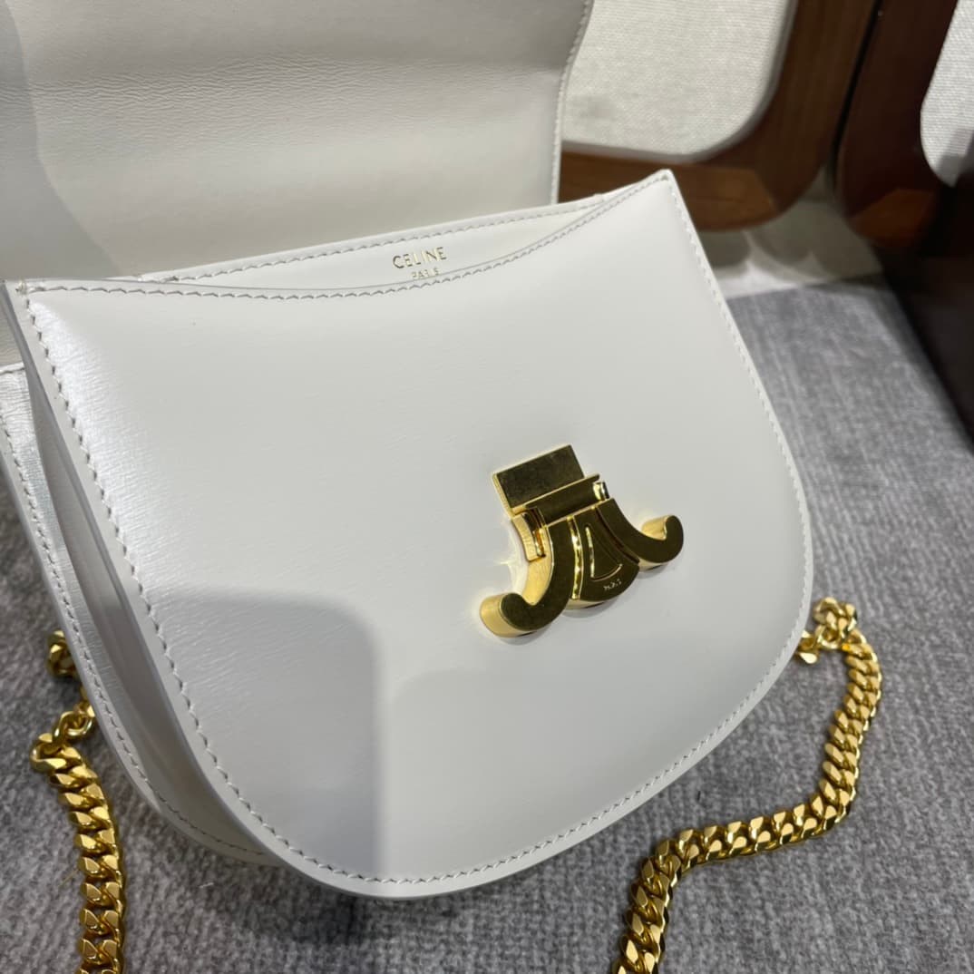 Celine Teen Besace Clea Bag in Shiny White Calfskin Leather High