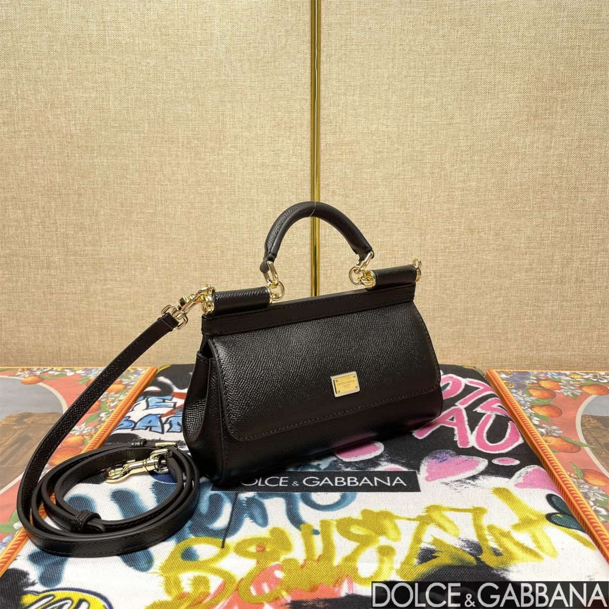 Dolce & Gabbana Miss Sicily top handle bag calfskin leather Black high