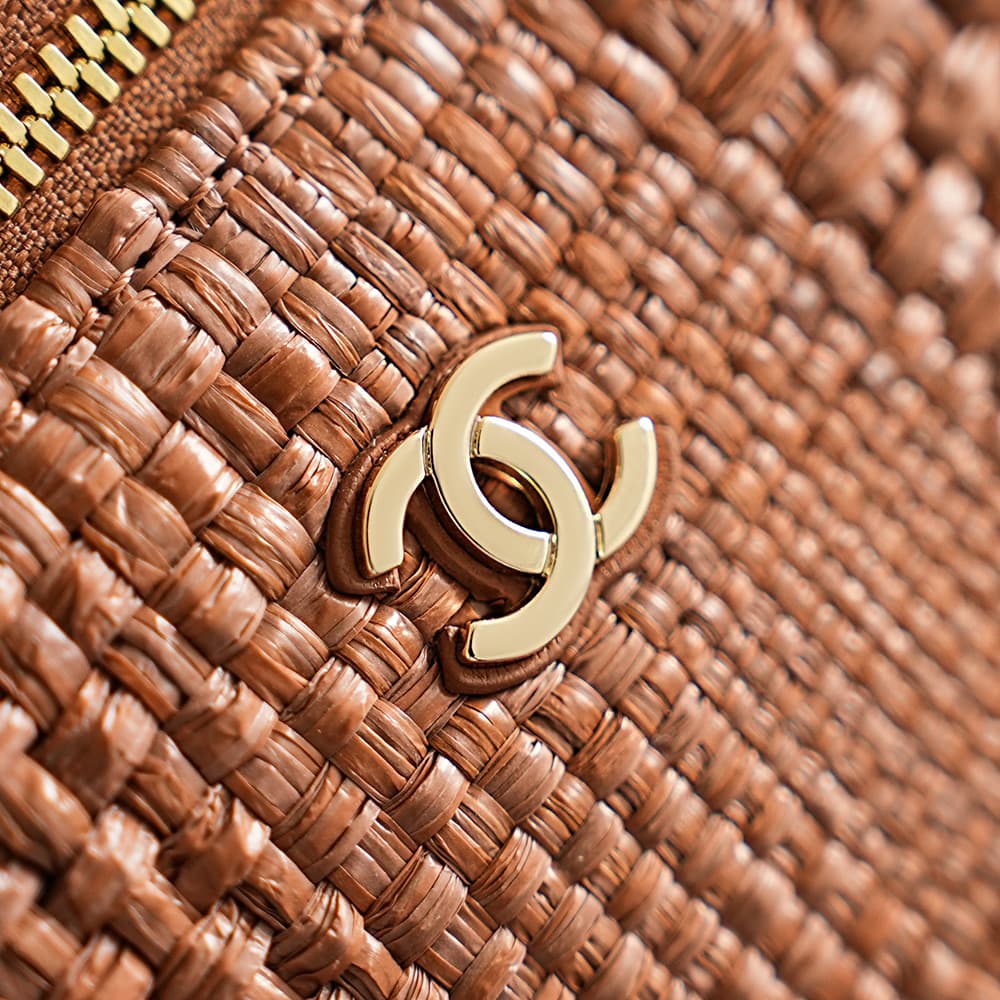 Chanel Classic Vanity with Chain Braided Raffia & Gold-Tone Metal Brown AP4385 A