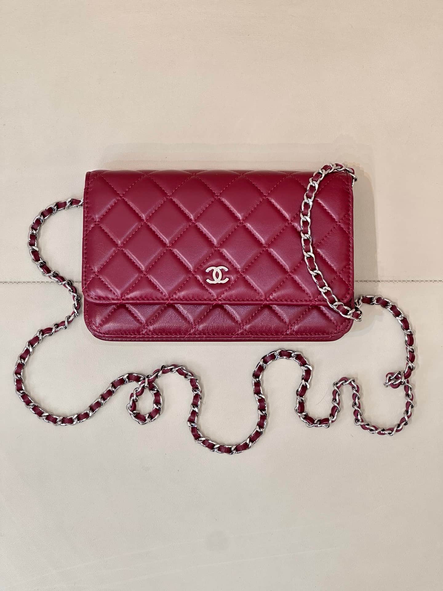 Chanel Wallet on Chain Lambskin& Sliver-tone Metal AP0250 Claret TOP