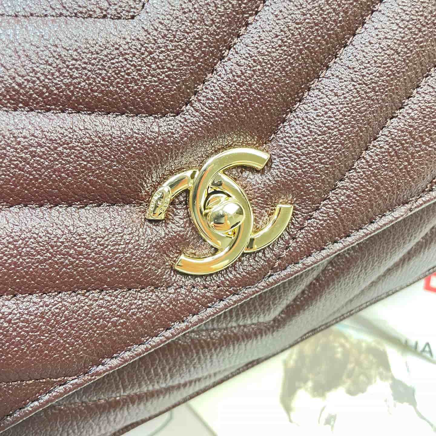 Chanel Maxi Flap Bag with Top Handle Calfskin& Gold-Tone Metal AS6091 Dark Brown A