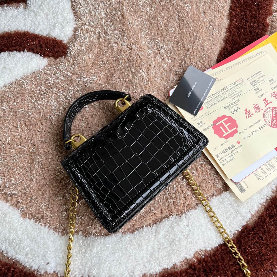 Dolce & Gabbana Small Devotion bag in crocodile-effect calfskin Black High