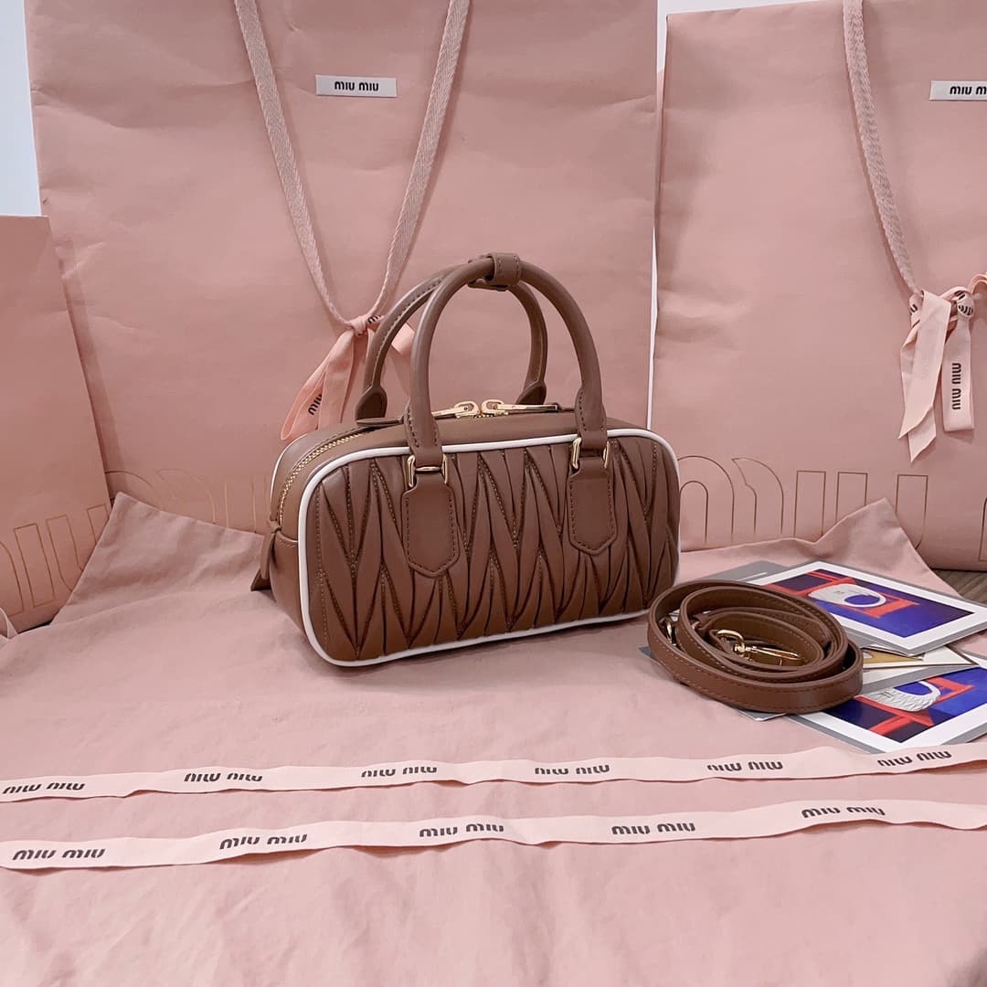 Miu Miu Arcadie matelassé nappa leather bag 5BB142 Brown High