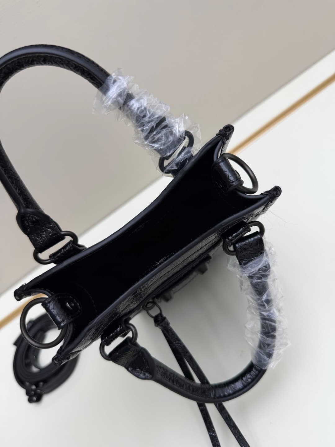 Balenciaga Le City Leather Tote Phone Holder Black High