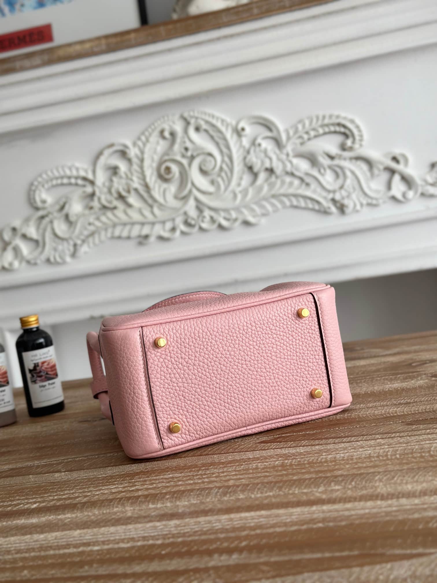 Hermes Lindy Mini Bag Clemence Leather In Rose Sakura WAX High