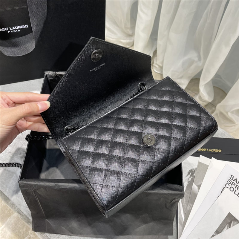 ENVELOPE SMALL BAG IN MIX MATELASSÉ GRAIN DE POUDRE EMBOSSED LEATHER Black-Black High