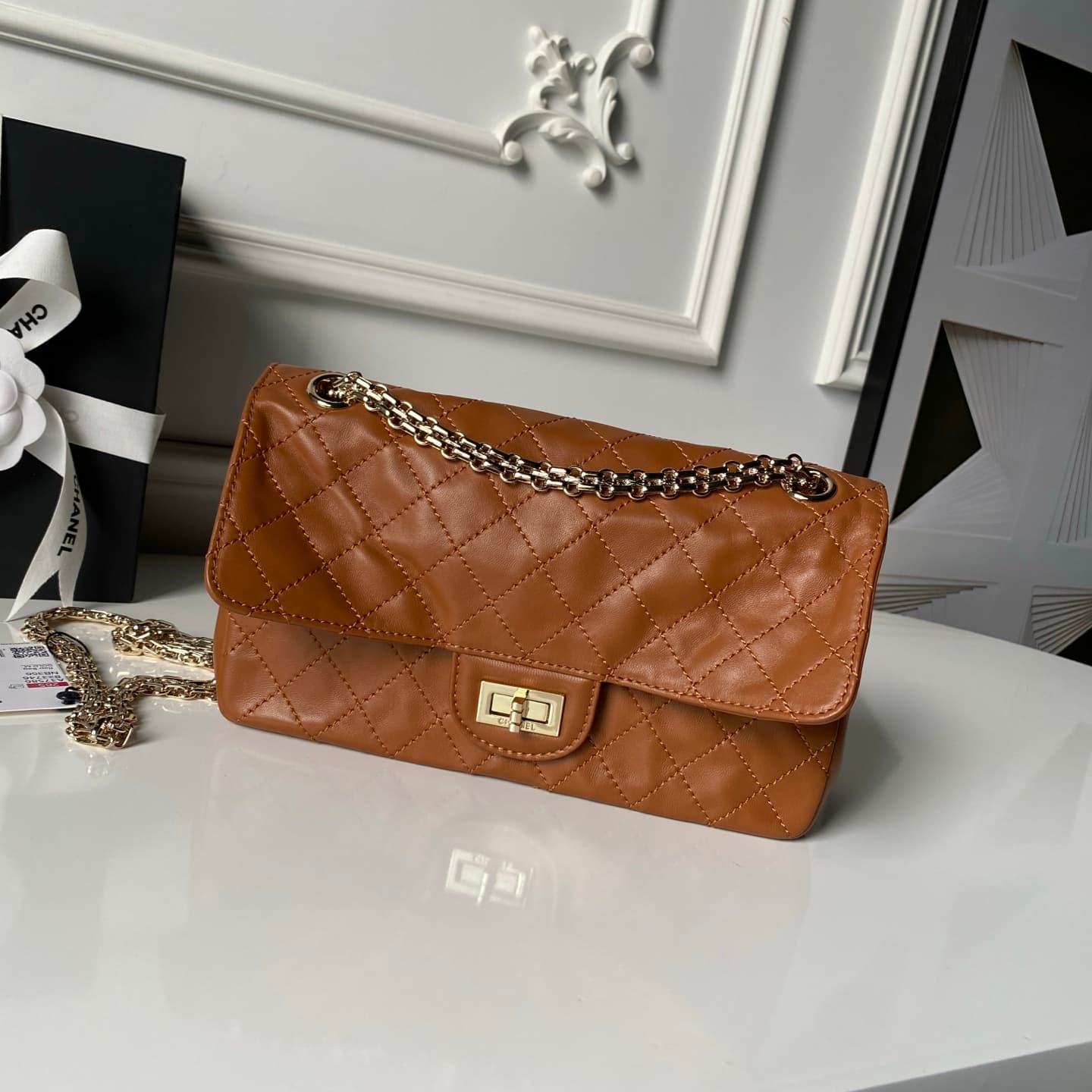 Chanel 2.55 Handbag Calfskin & Gold-Tone Metal Caramel A37586 A