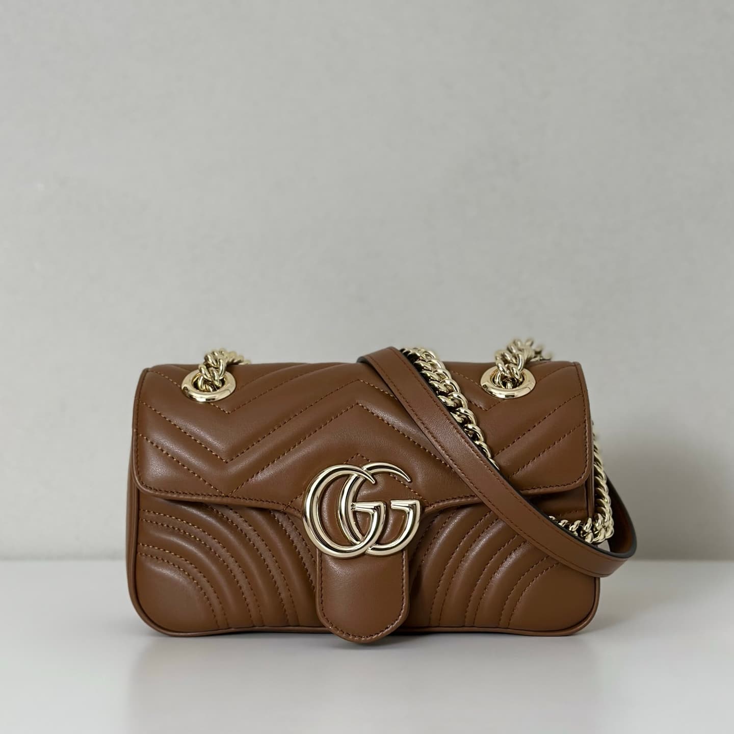 GG Marmont mini matelassé shoulder bag brown leather 446744 high
