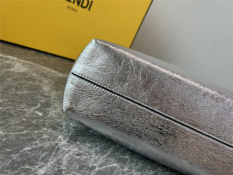 Fendi First Medium Leather Bag Silver wrinkle High