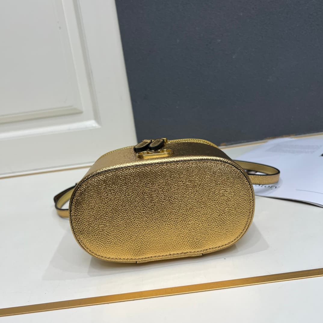 Valentino Garavani VLogo Signature Mini Vanity Bag in Gold Calfskin Mid