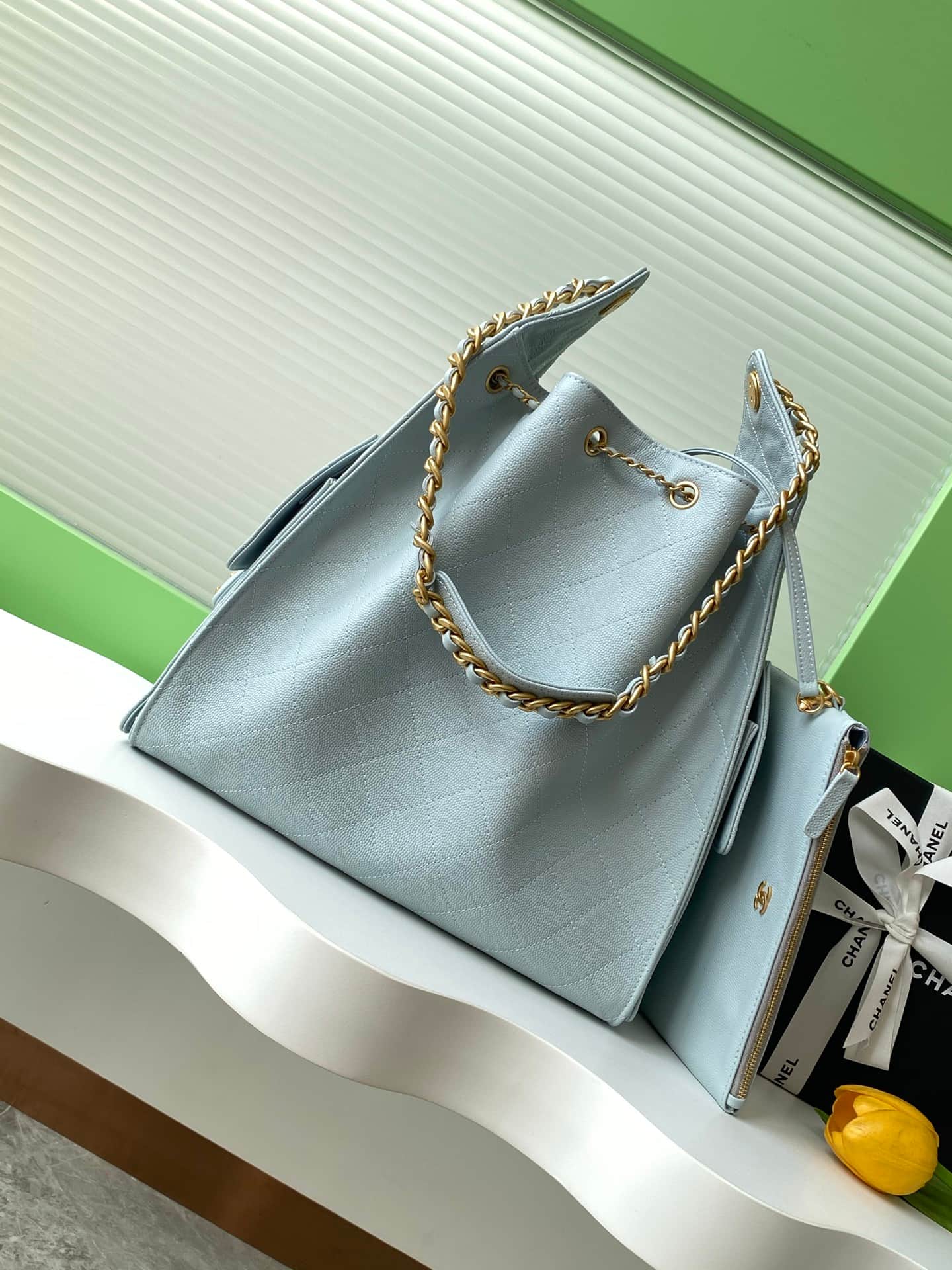Chanel 25 Medium Hobo Medium handbag AS5311 Grained Calfskin & Gold-tone Metal Light Blue A