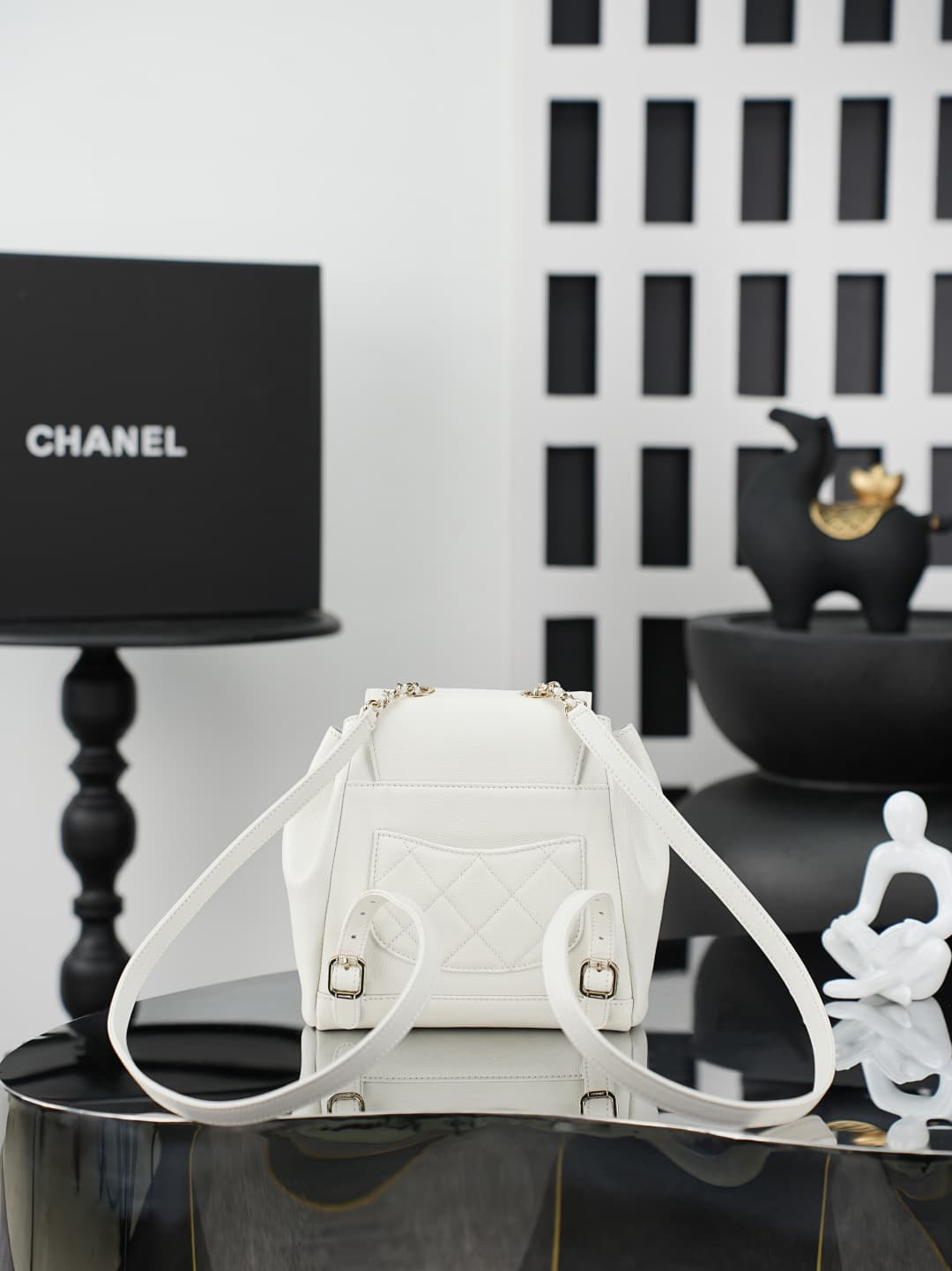 Chanel Mini Business Affinity Duma Backpack Grained Calfskin&Gold-Tone Metal White AS3530 A