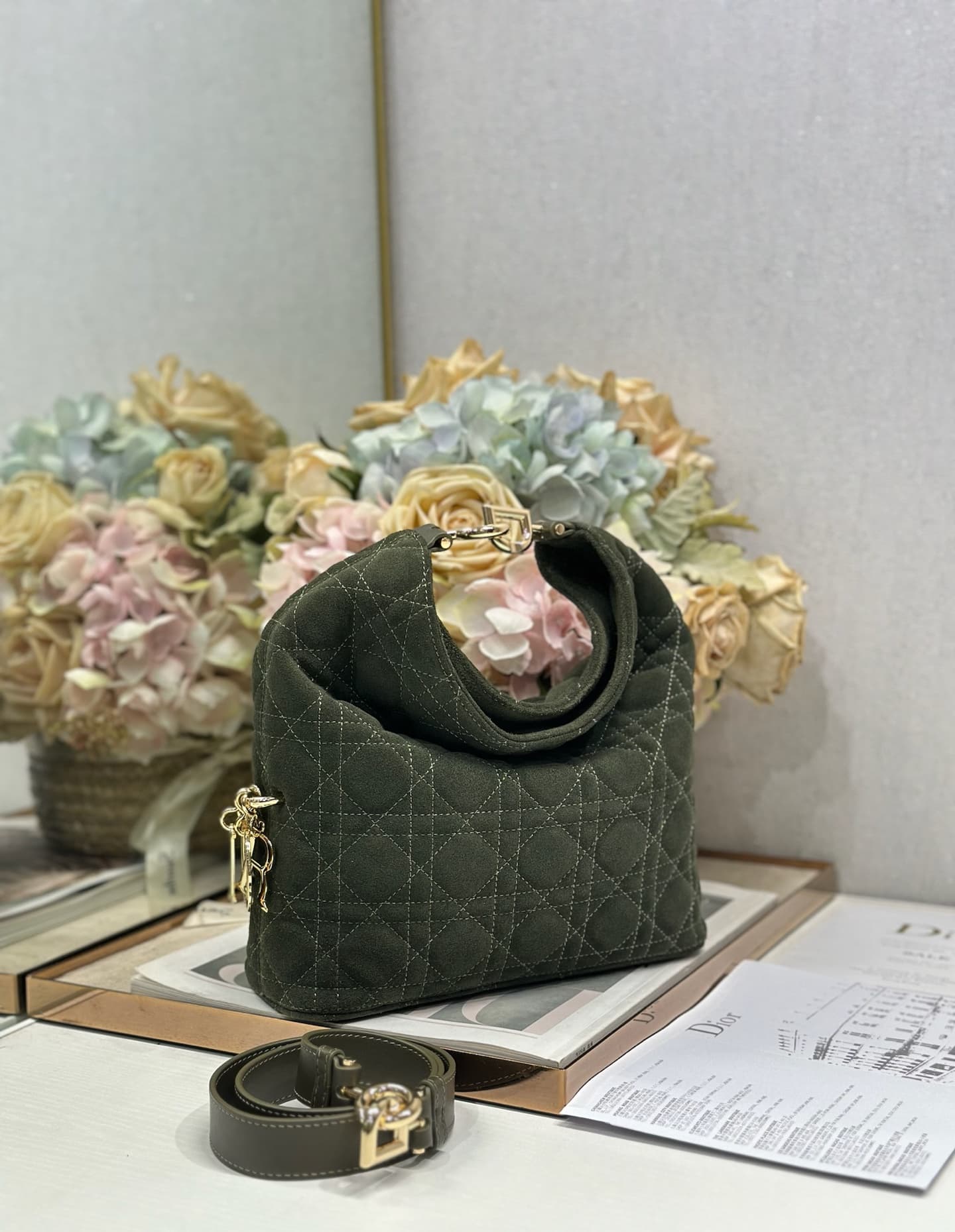 Dior Quilting Suede Handbag Khaki High