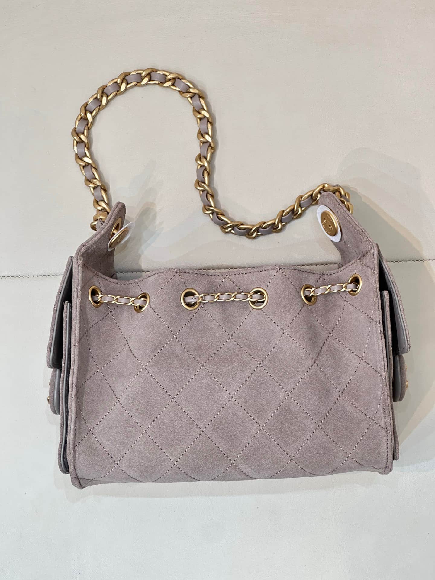 CHANEL 25 Mini Handbag AS5631 Suede &Gold-tone Metal Grey TOP