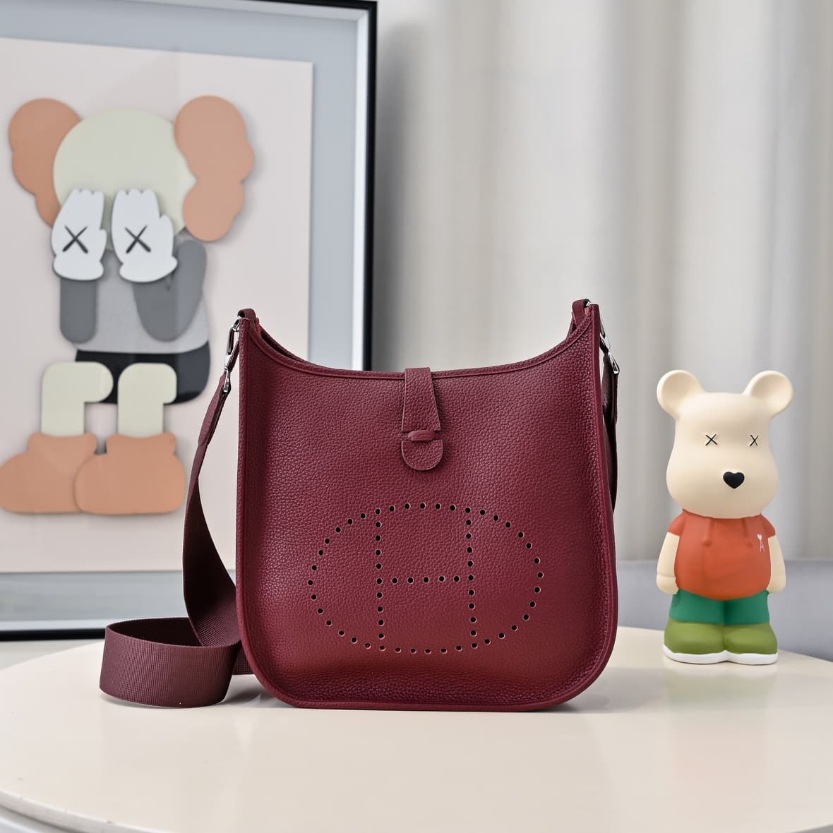 Hermes Evelyne III PM Bag Clemence Leather In Claret High
