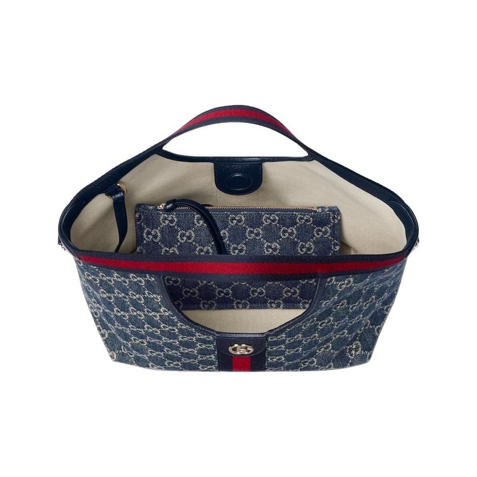 Gucci Giglio small tote bag 860845 blue and white GG denim High